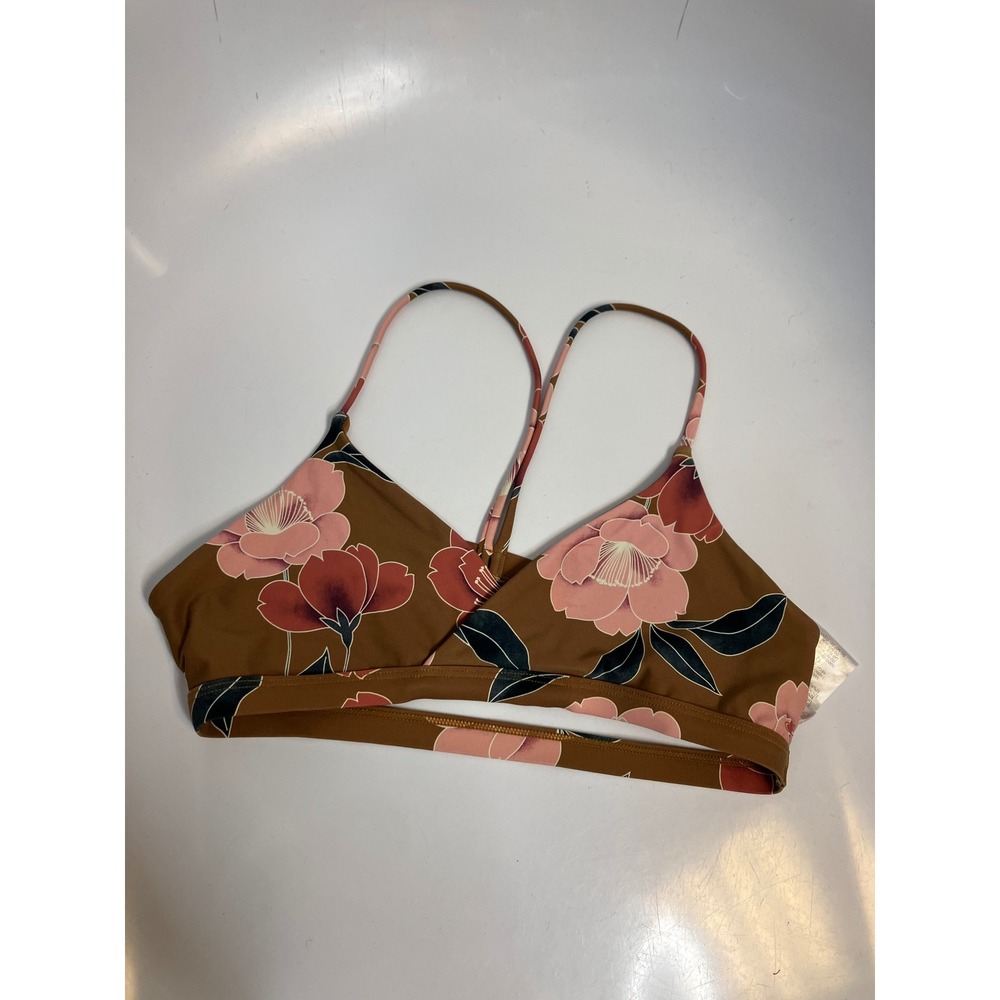 O'Neill Bikini Top Kids Size 12 Brown Floral NWT Cross Back Swimwear